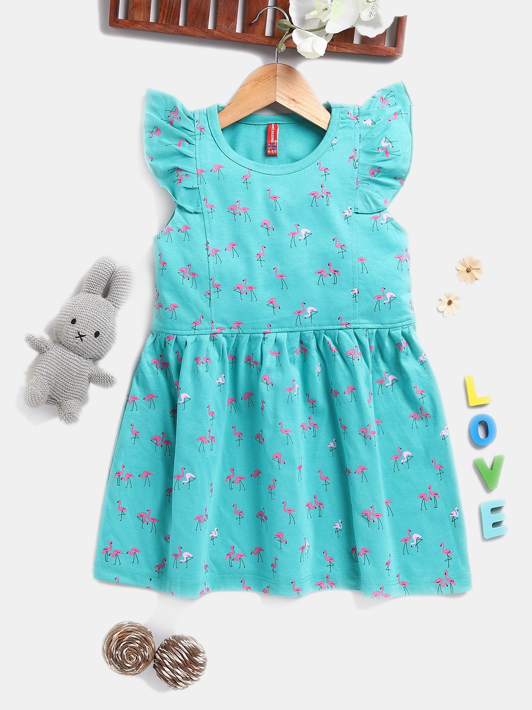 

Here&Now X Game Begins Girls Tropical Print Cotton Fit & Flare Dress, Green