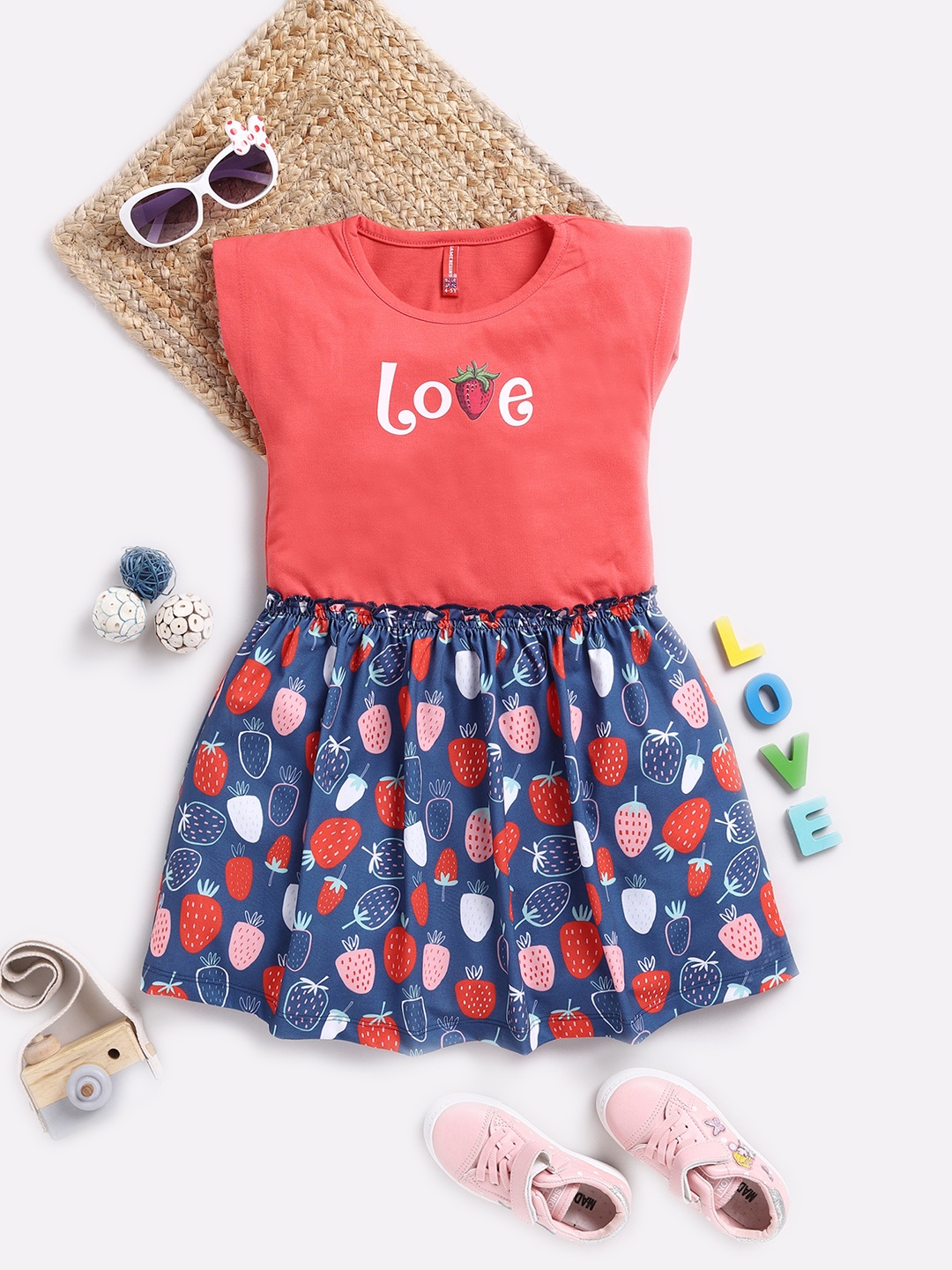 Here&Now X Game Begins Print Fit & Flare Dress, Coral