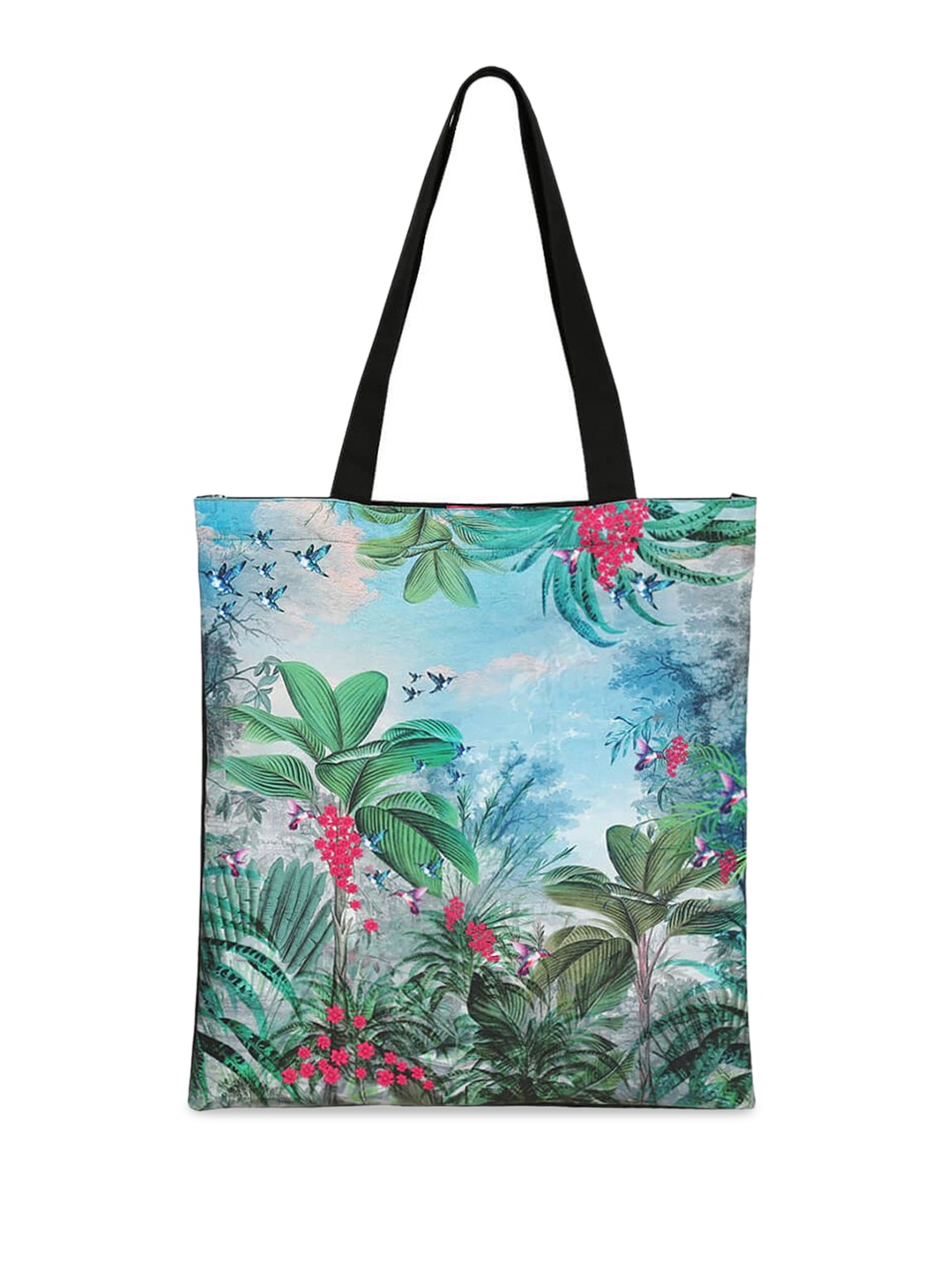 India Circus by Krsnaa Mehta Textured Graphic Oversized Bucket Satchel with Fringed, Blue