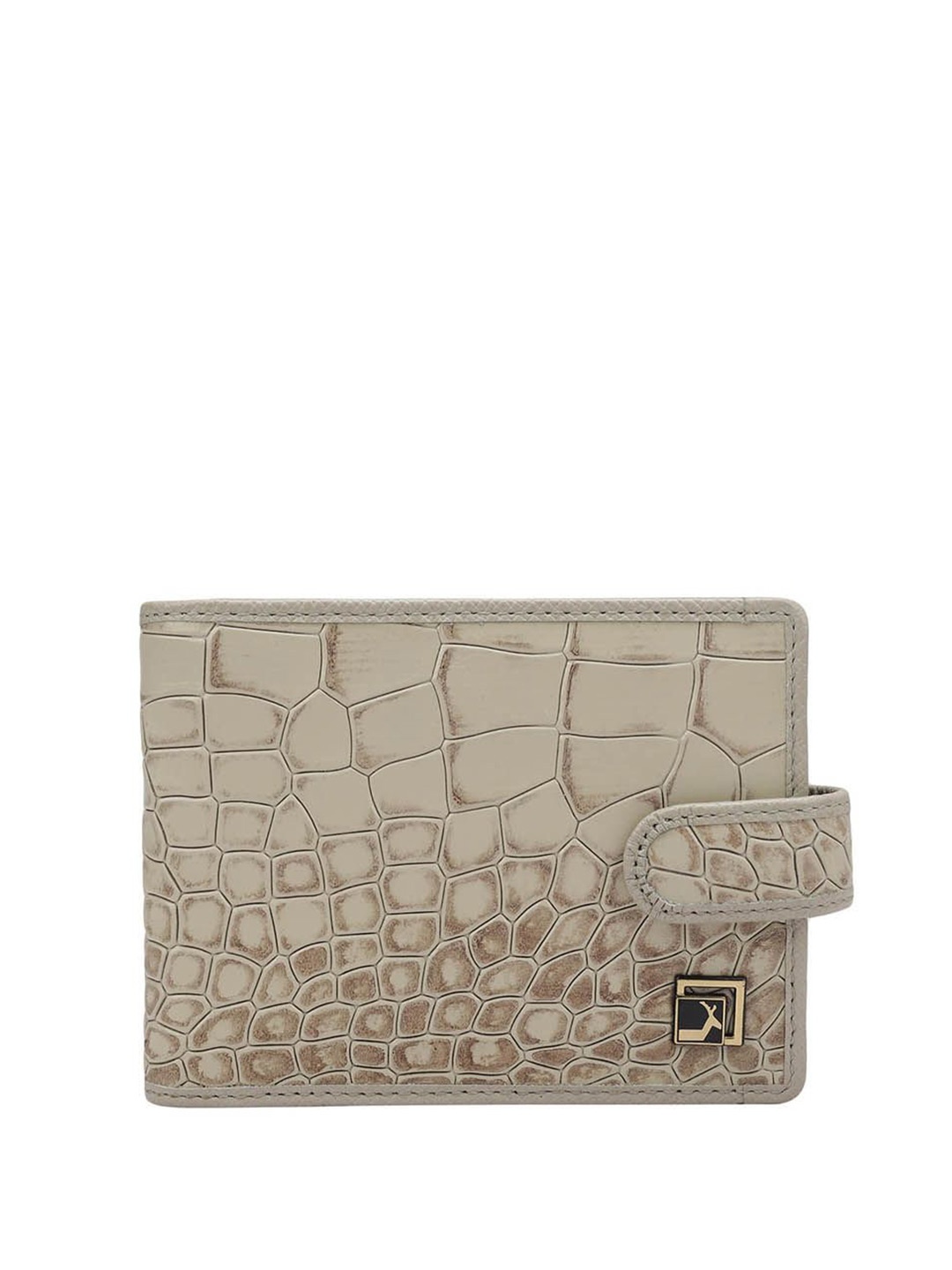 

Da Milano Unisex Textured Leather Two Fold Wallet, Beige