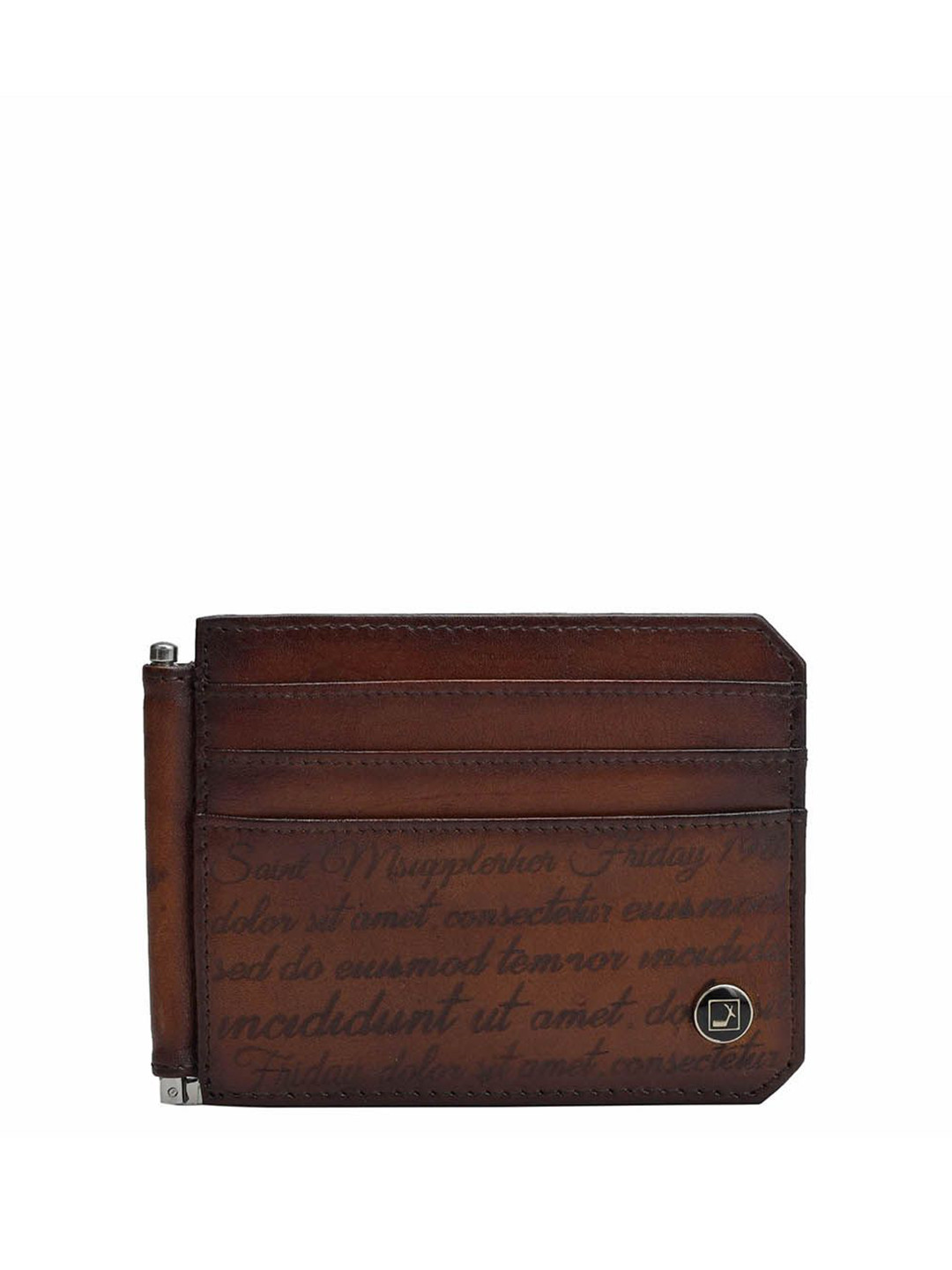 

Da Milano Unisex Typography Printed Leather Two Fold Wallet, Brown