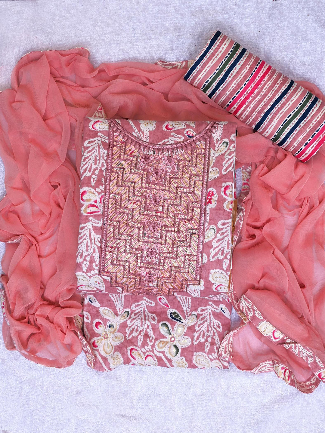 

KALINI Printed Unstitched Dress Material, Pink