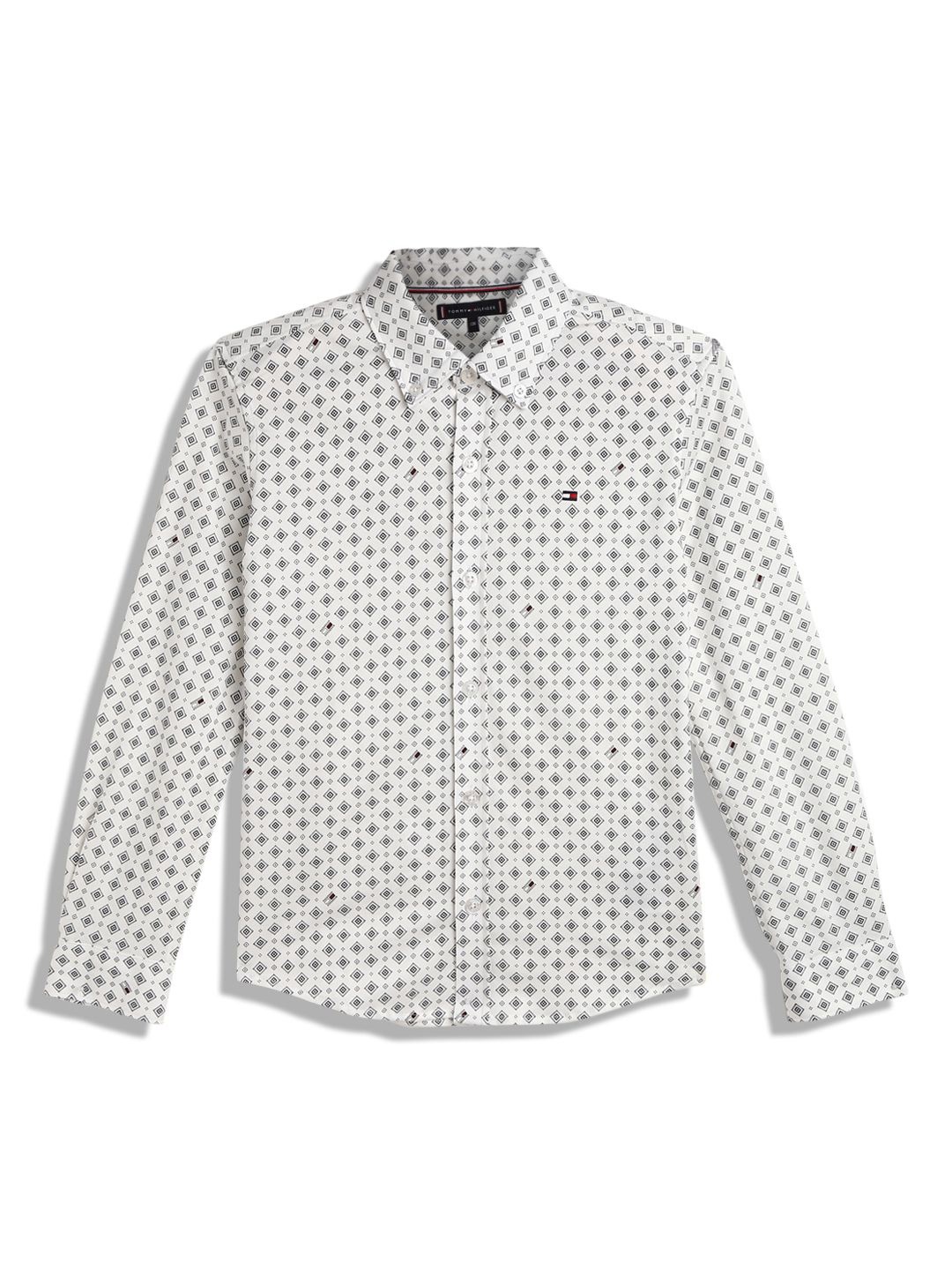 

Tommy Hilfiger Boys Geometric Printed Spread Collar Pure Cotton Casual Shirt, White