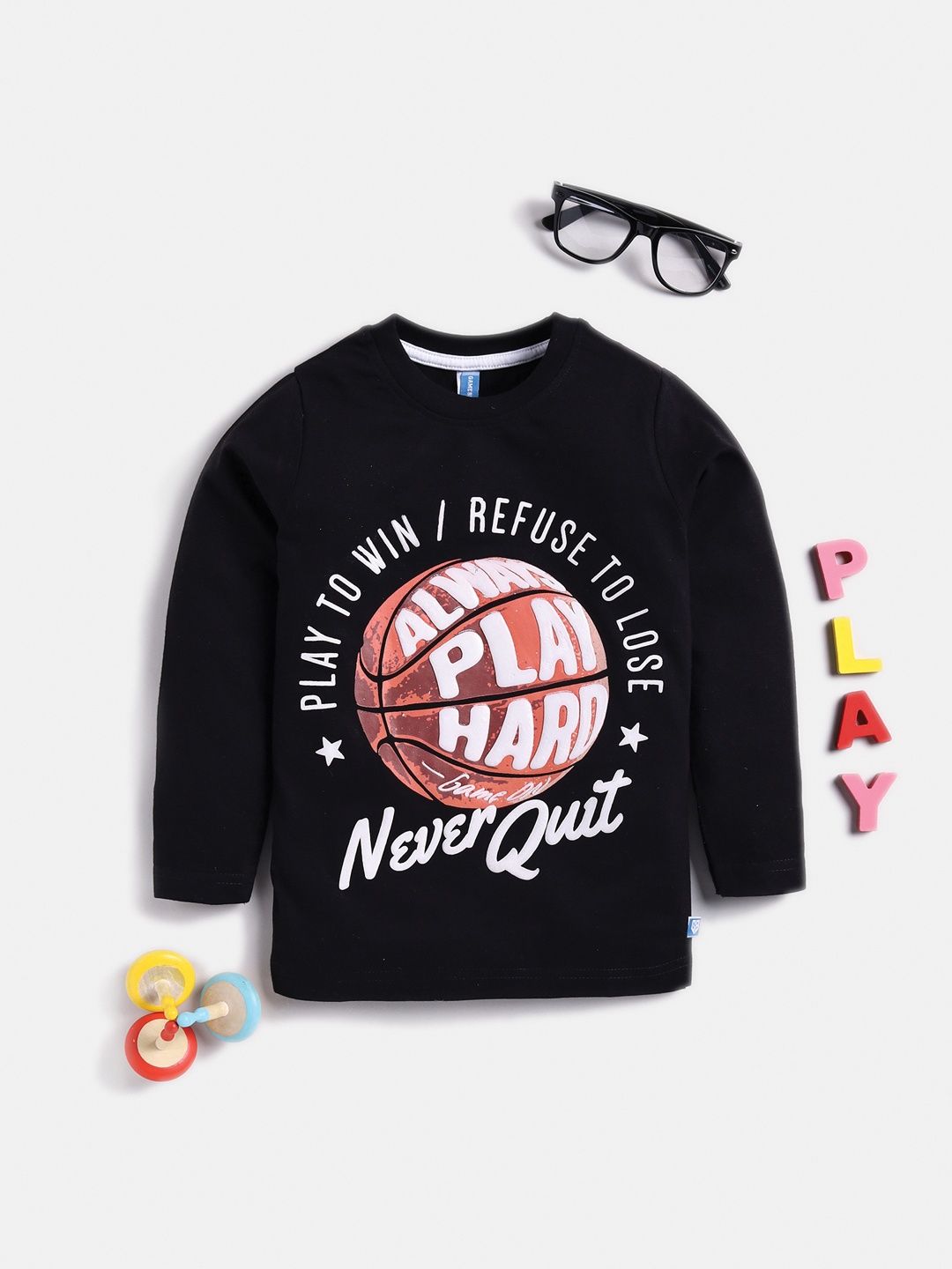 

Here&Now X Game Begins Boys Premium Cotton Typography Printed T-shirt, Black
