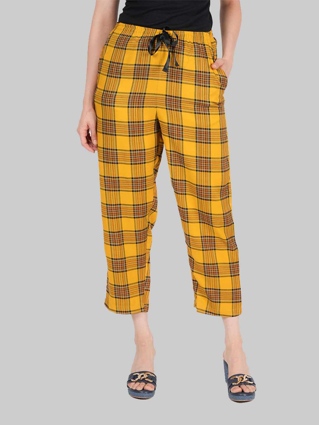 

Style Shoes Checked Mid-Rise Straight Lounge Pants, Yellow