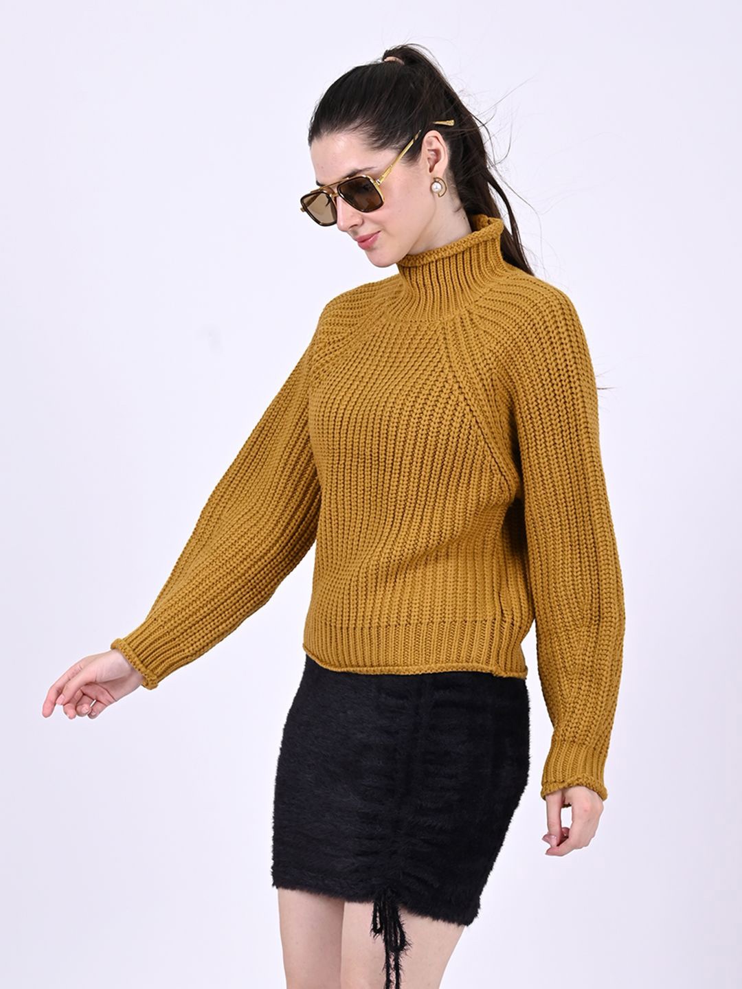 

NoBarr Women Turtle Neck Solid Pullover, Mustard