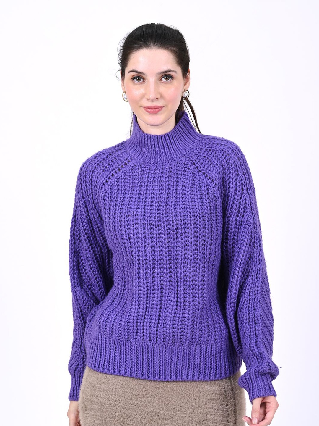

NoBarr Women Turtle Neck Solid Pullover, Purple