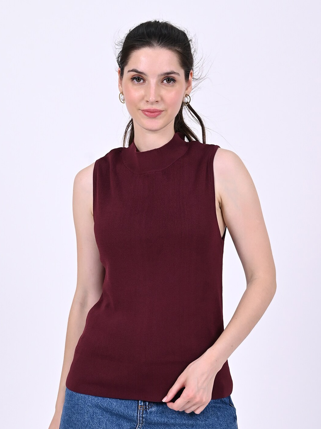 

NoBarr High Neck Sleeveless Solid Top, Maroon