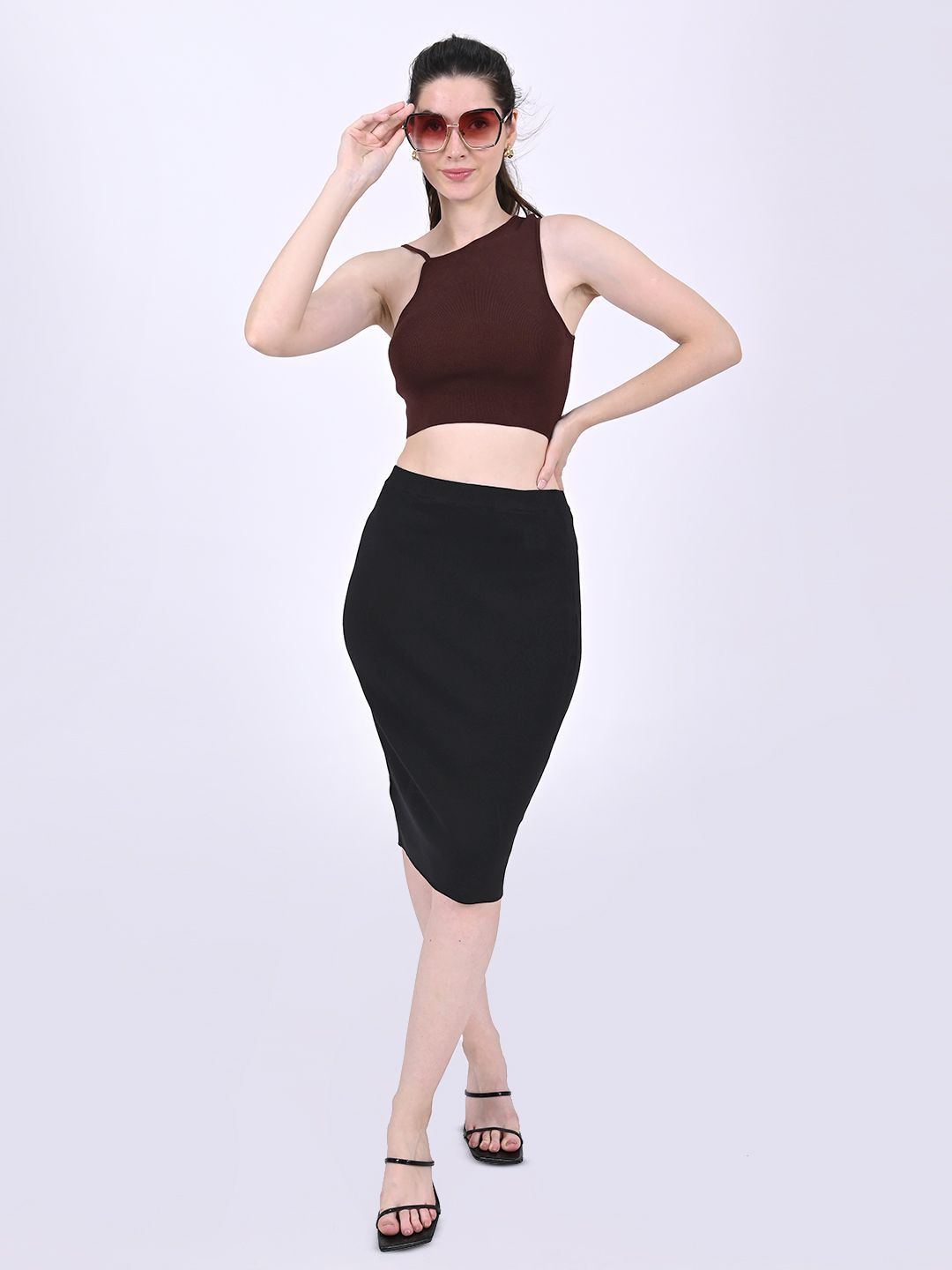 

NoBarr Ribbed Solid Crop Top, Brown