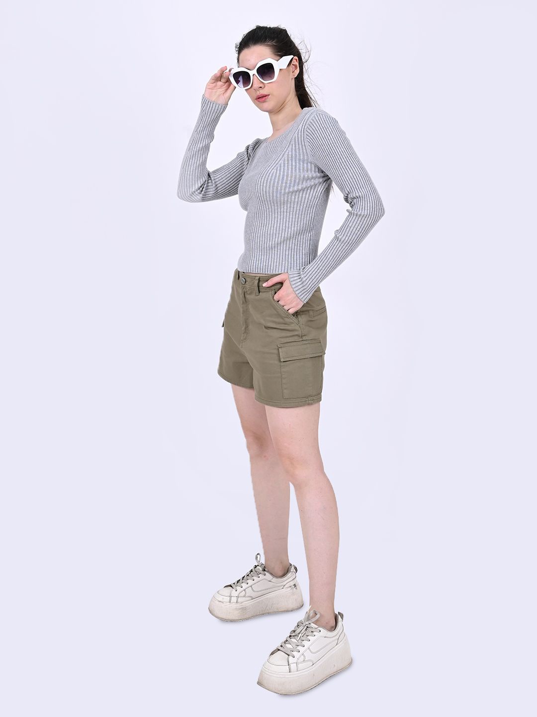 

NoBarr Ribbed Round Neck Crop Top, Grey