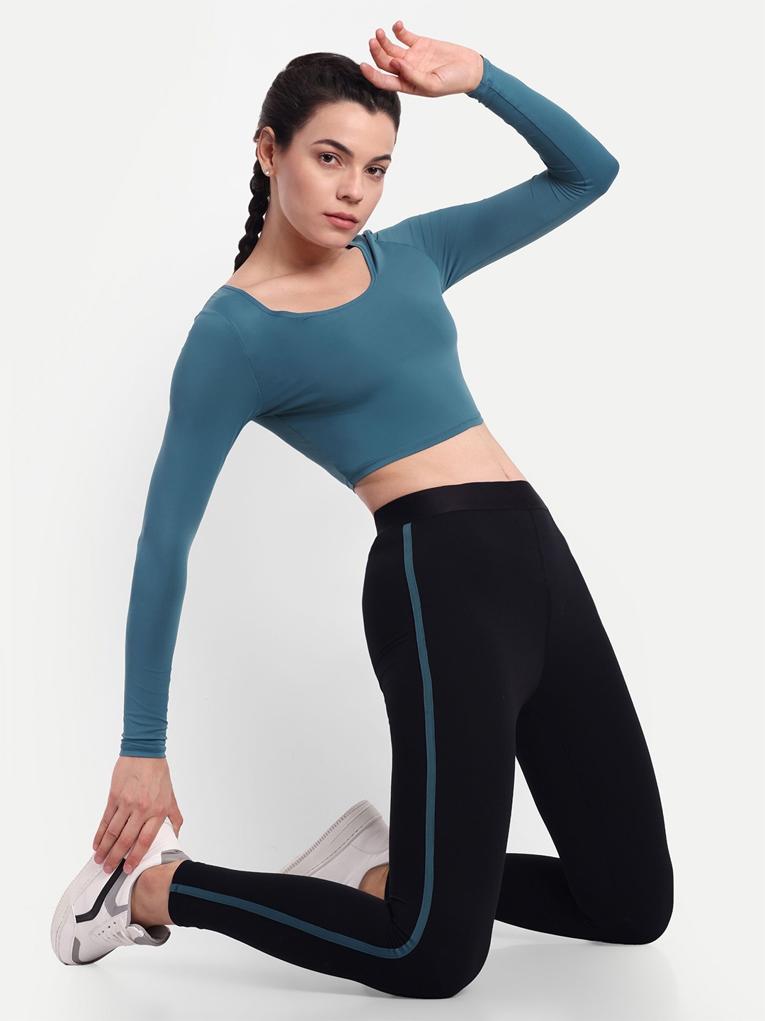 

So What Solid Round Neck Crop Top, Teal