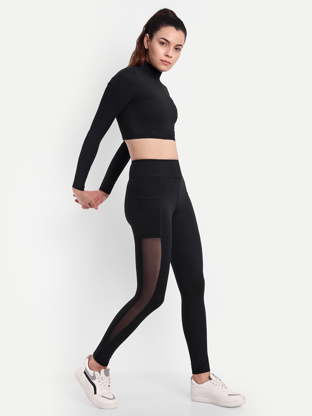 

So What Solid High Neck Crop Top, Black