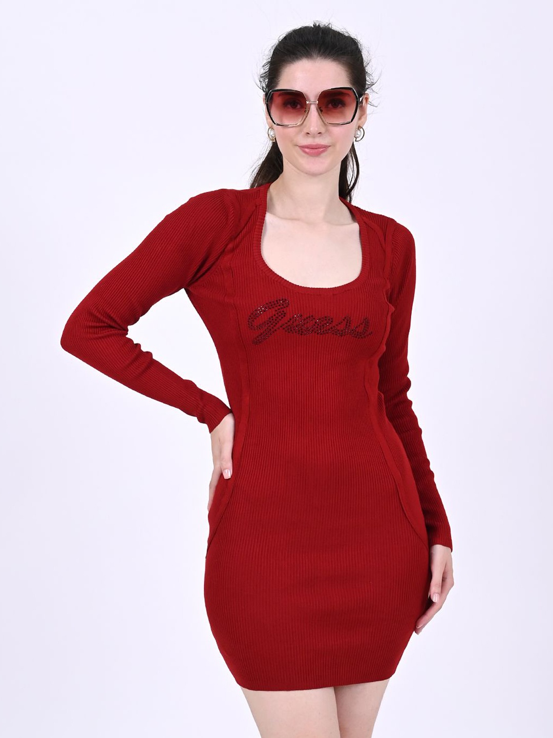 

NoBarr Long Sleeves Bodycon Dress, Red
