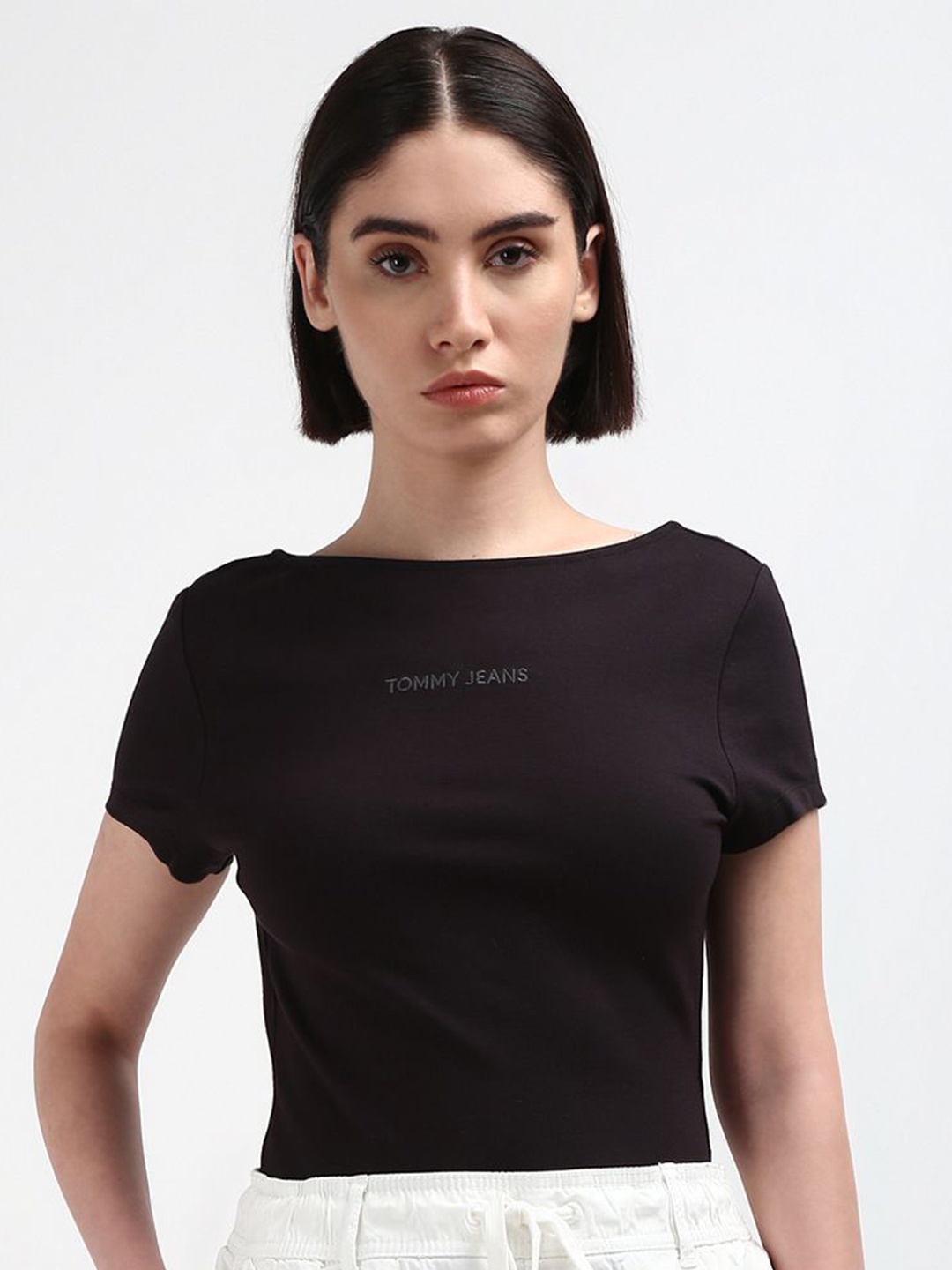 

Tommy Hilfiger Solid Boat Neck Backless Top, Black