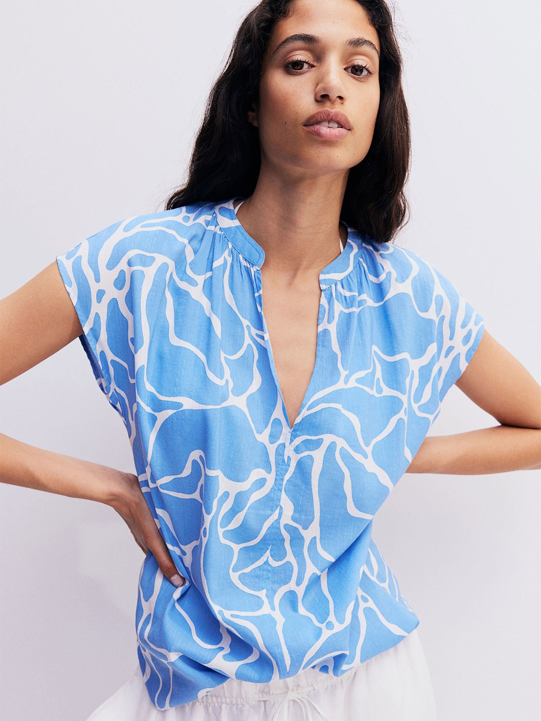 

H&M Cap-Sleeved Blouse, Blue