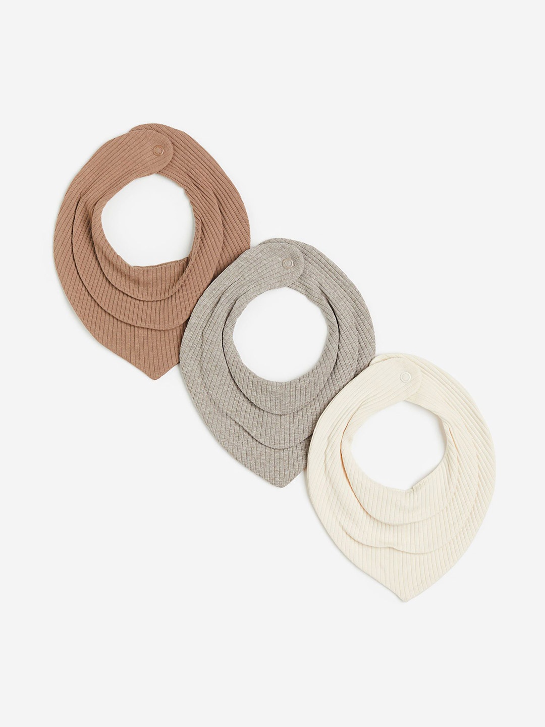 

H&M Boys 3-Pack Ribbed Triangular Scarves, Beige