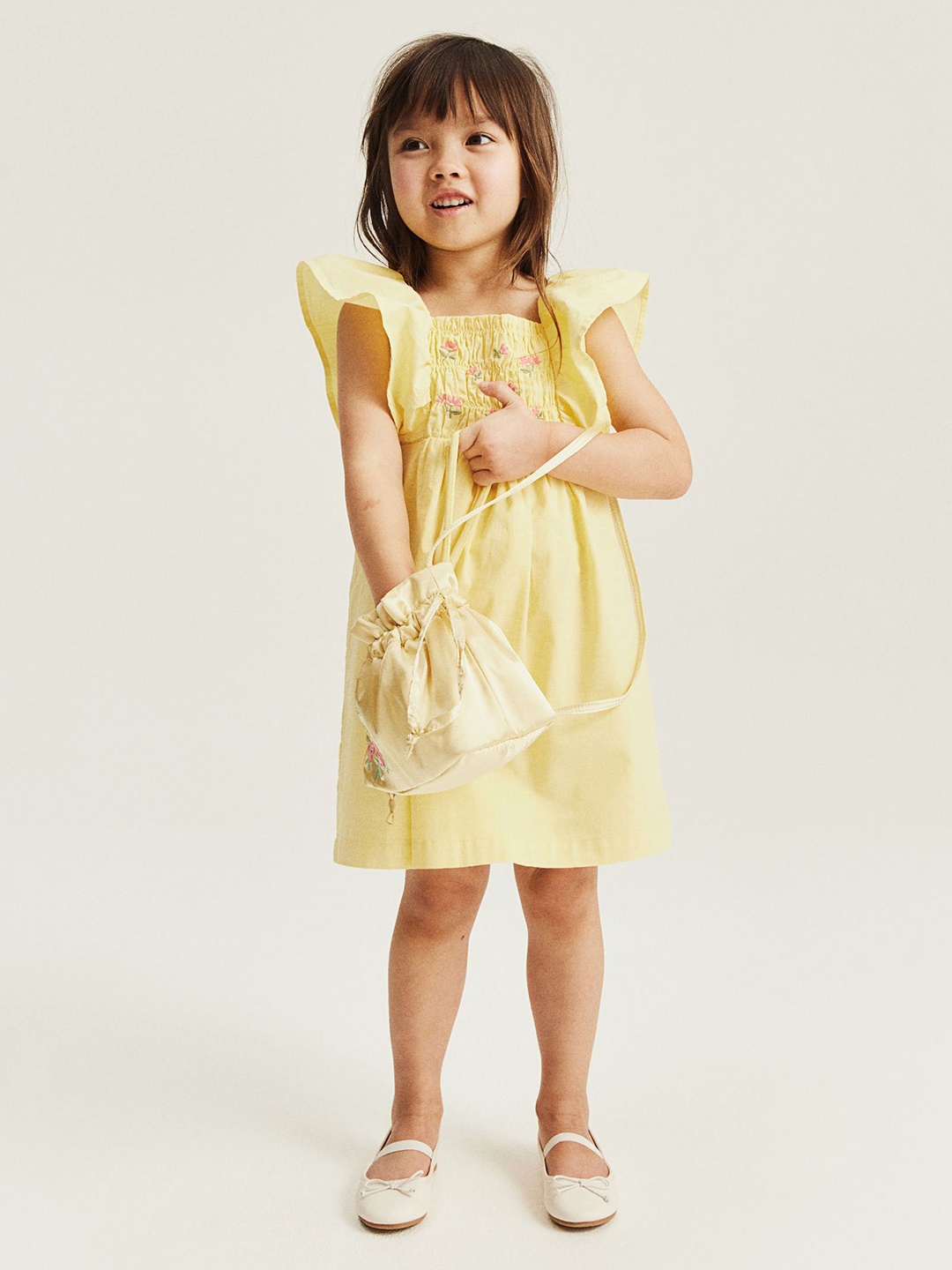 

H&M Smock-Detail Cotton Dresses, Yellow