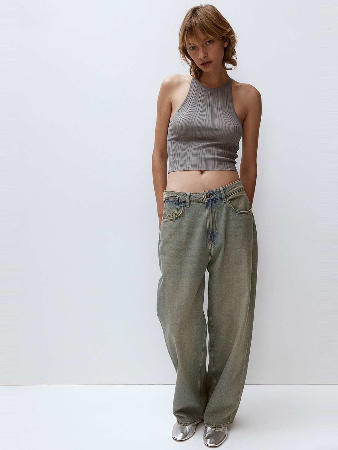 

H&M Rib-Knit Vest Top, Grey