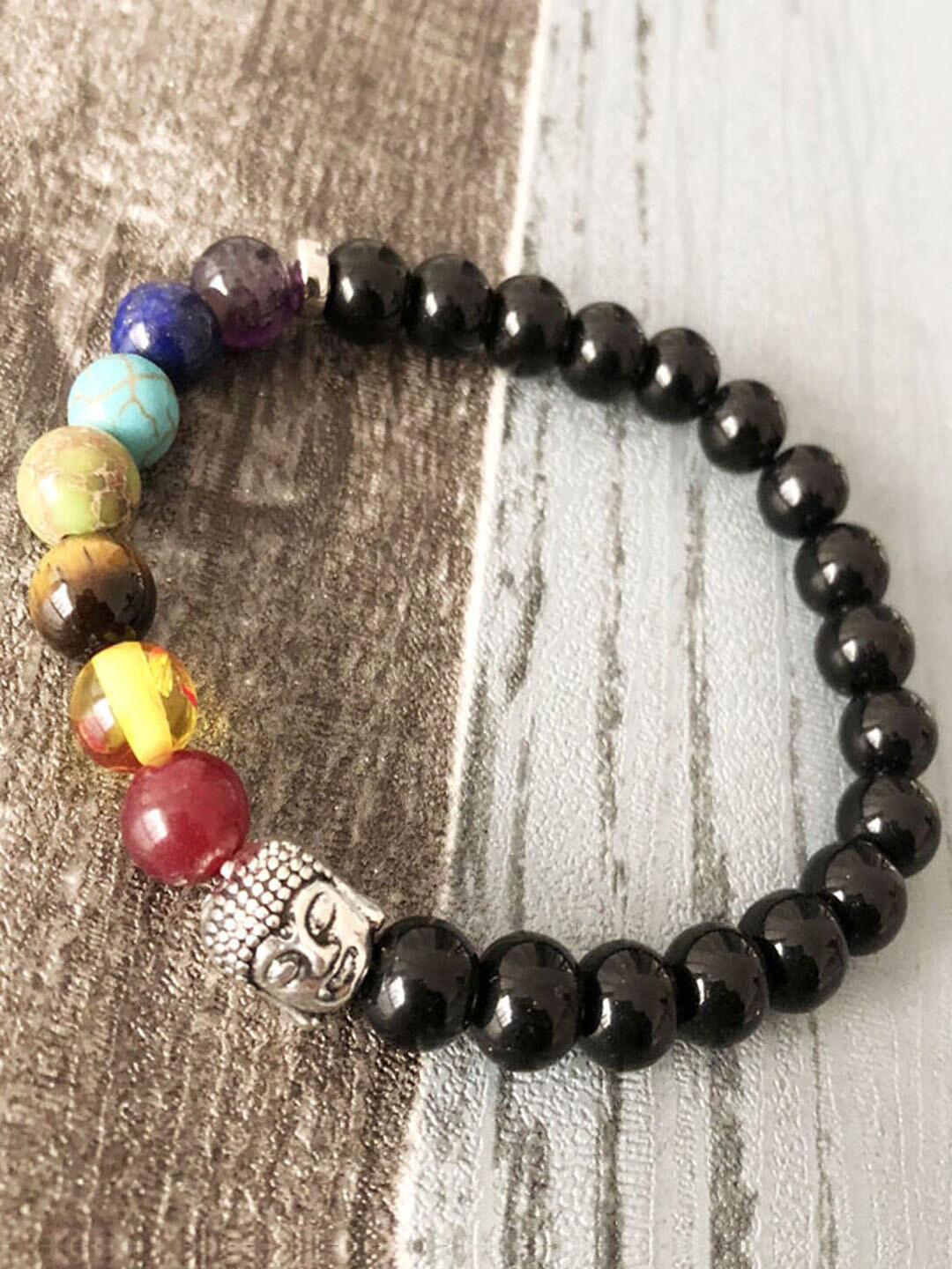 

Young & Forever Unisex Onyx Crystals Buddha Charm Bracelet, Black