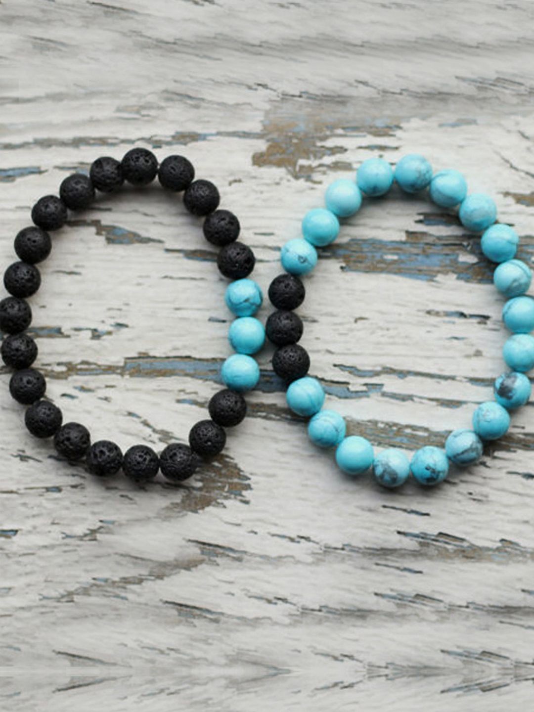 

Young & Forever 2 Pieces Turquoise Stoned Matching Couple Ceramic Bracelets, Blue