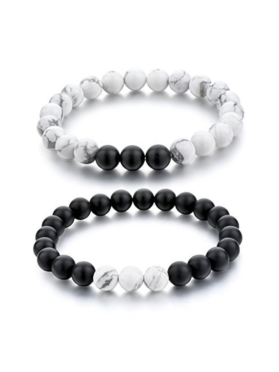

Young & Forever Set Of 2 Onyx Elasticated Bracelets, White