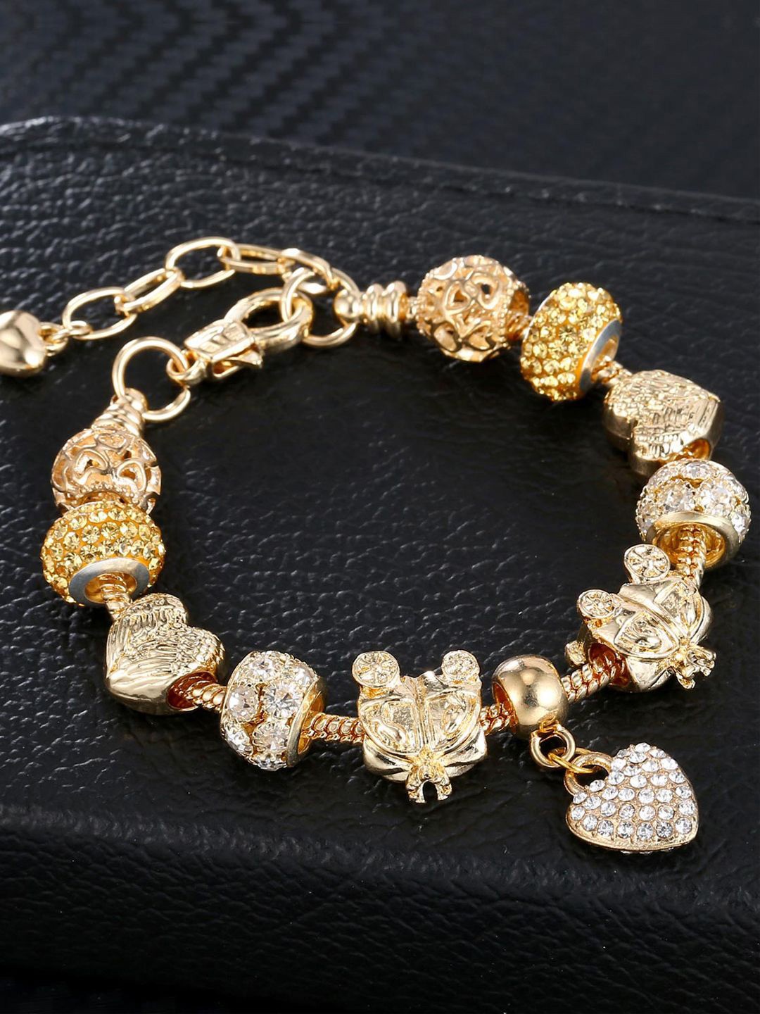 

Young & Forever Brass-Plated Cubic Zirconia Enamelled Charm Bracelet, Gold