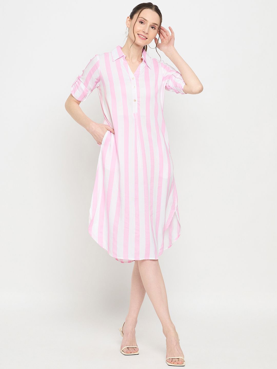 

BAESD Striped Shirt Dress, Pink