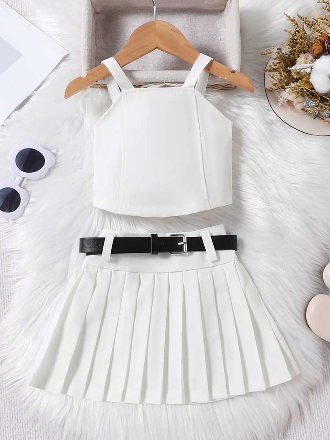 

INCLUD Girls Shoulder Straps Top With Skirt, White