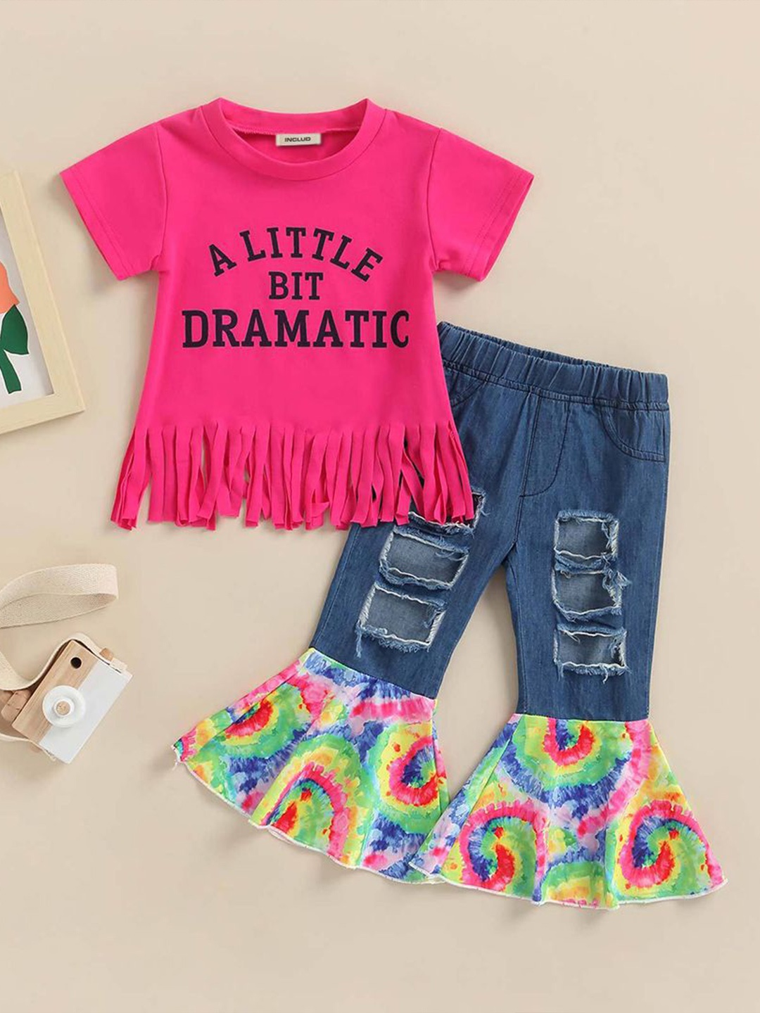 

INCLUD Girls Typographic Printed T-shirt & Trousers, Pink