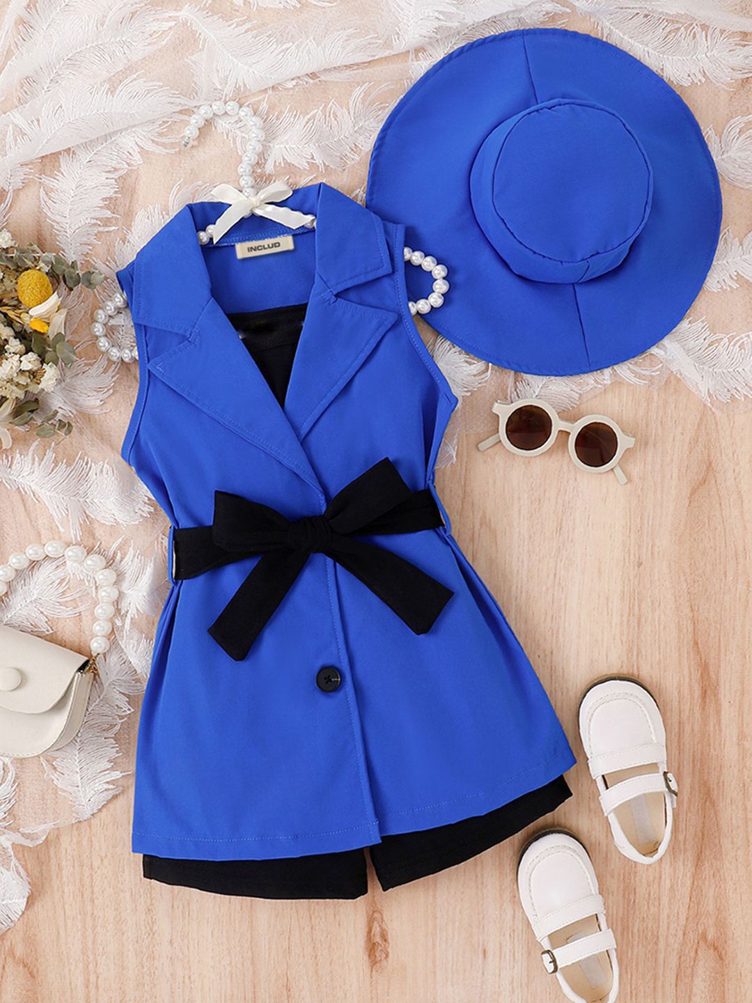 

INCLUD Girls Sleeves Top with Shorts & Jacket with Hat, Blue