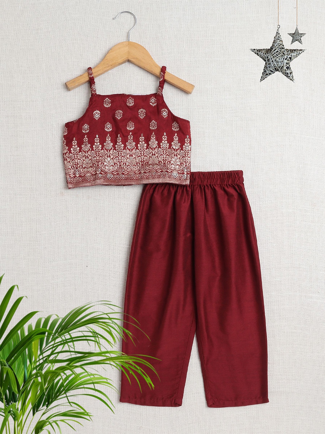 

The Magic Wand Girls Printed Top with Trousers, Maroon