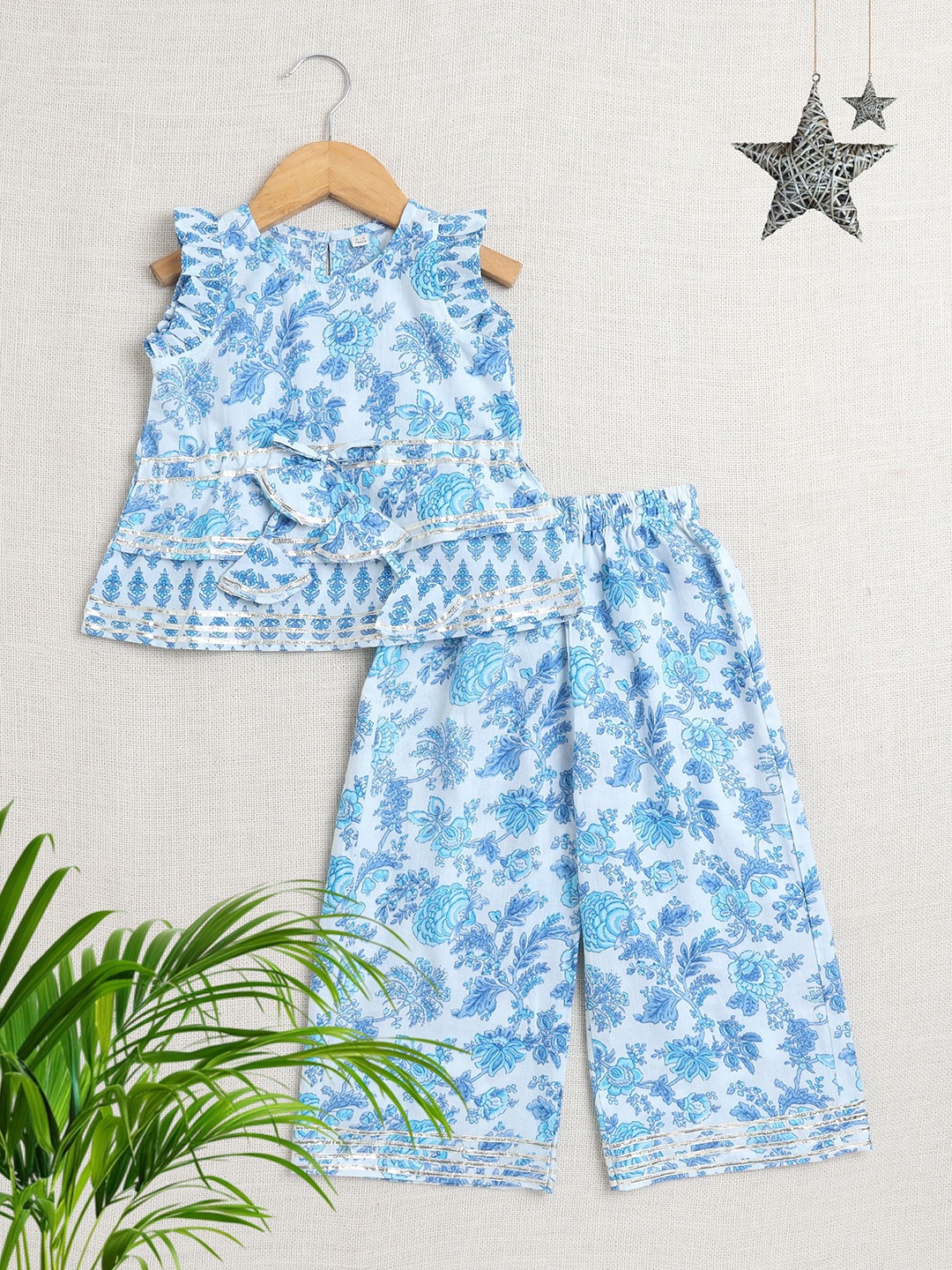 

The Magic Wand Girls Printed Top with Pyjamas, Blue