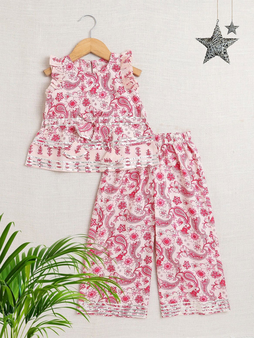

The Magic Wand Girls Printed Top with Palazzos, Pink