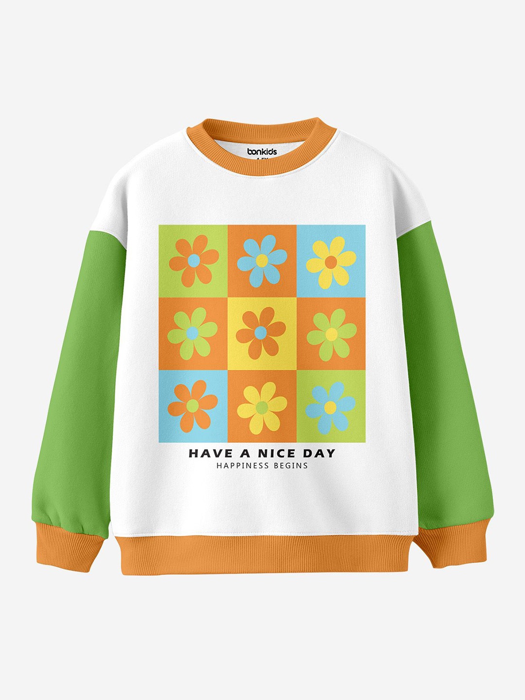 

BONKIDS Girls Floral Printed Sweatshirt, White