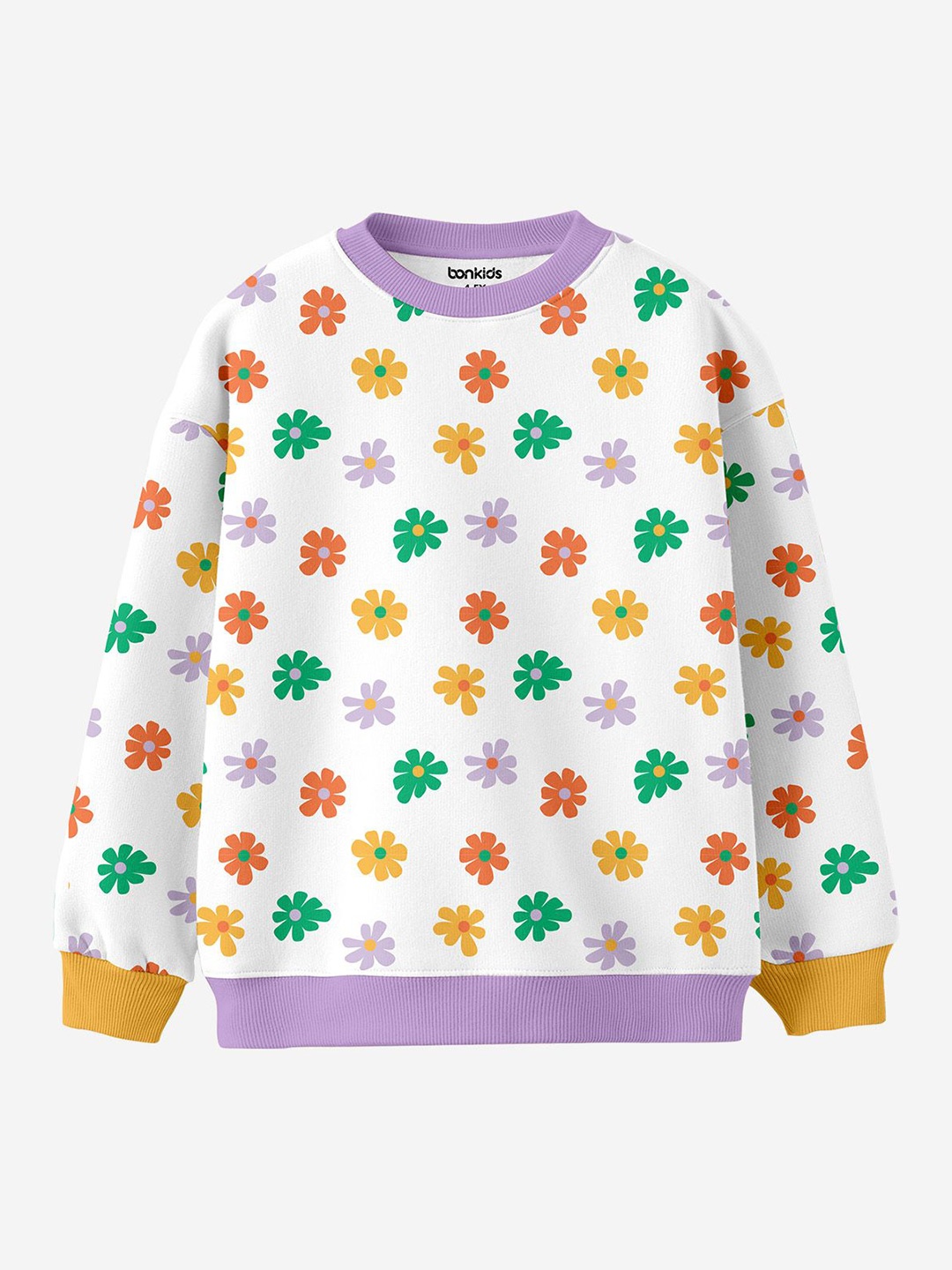 

BONKIDS Girls Floral Printed Sweatshirt, White