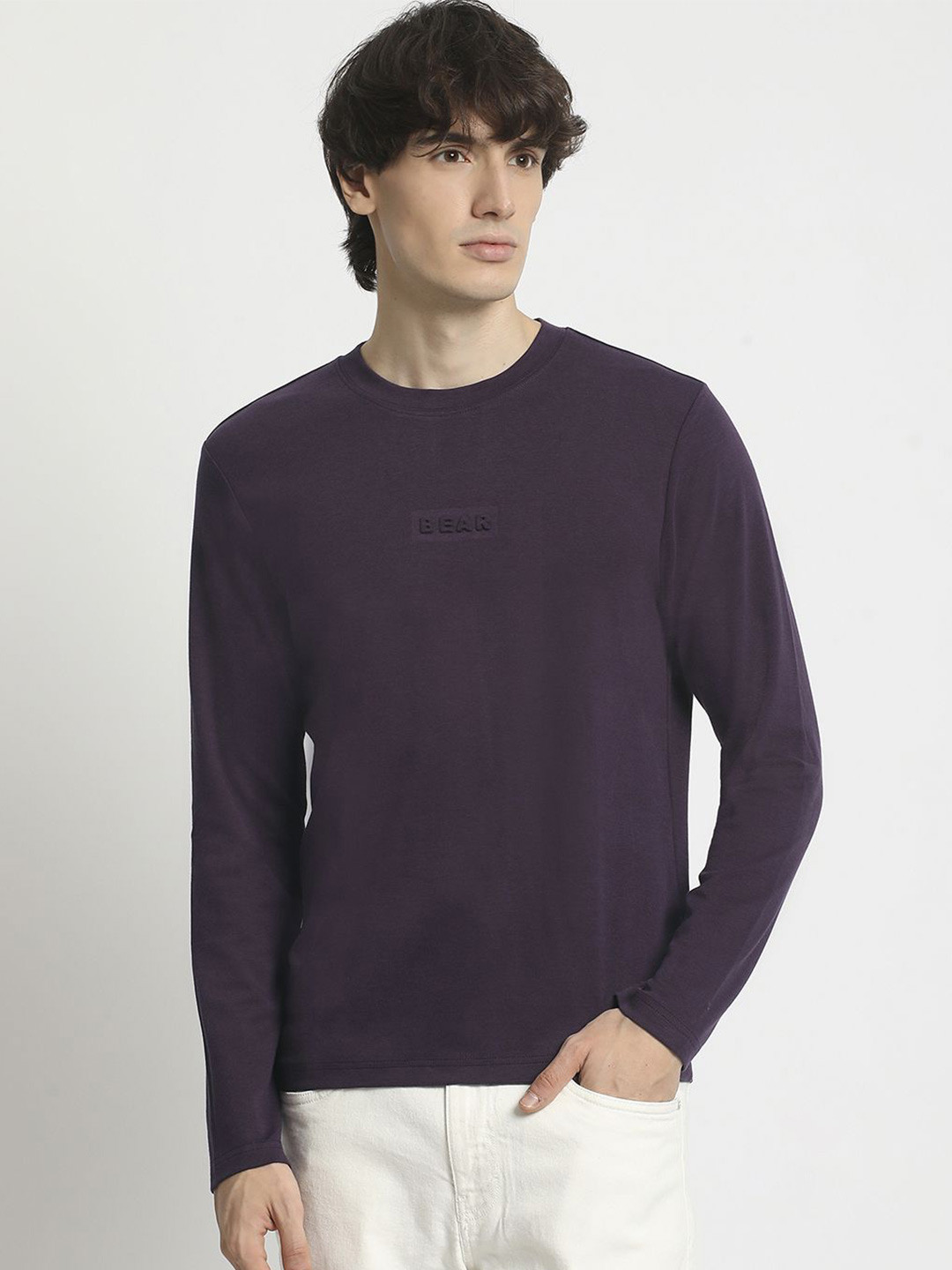 

THE BEAR HOUSE Men Round Neck Solid T-shirt, Purple