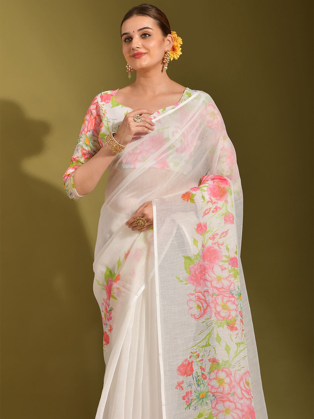 

Mitera Floral Saree, Blue