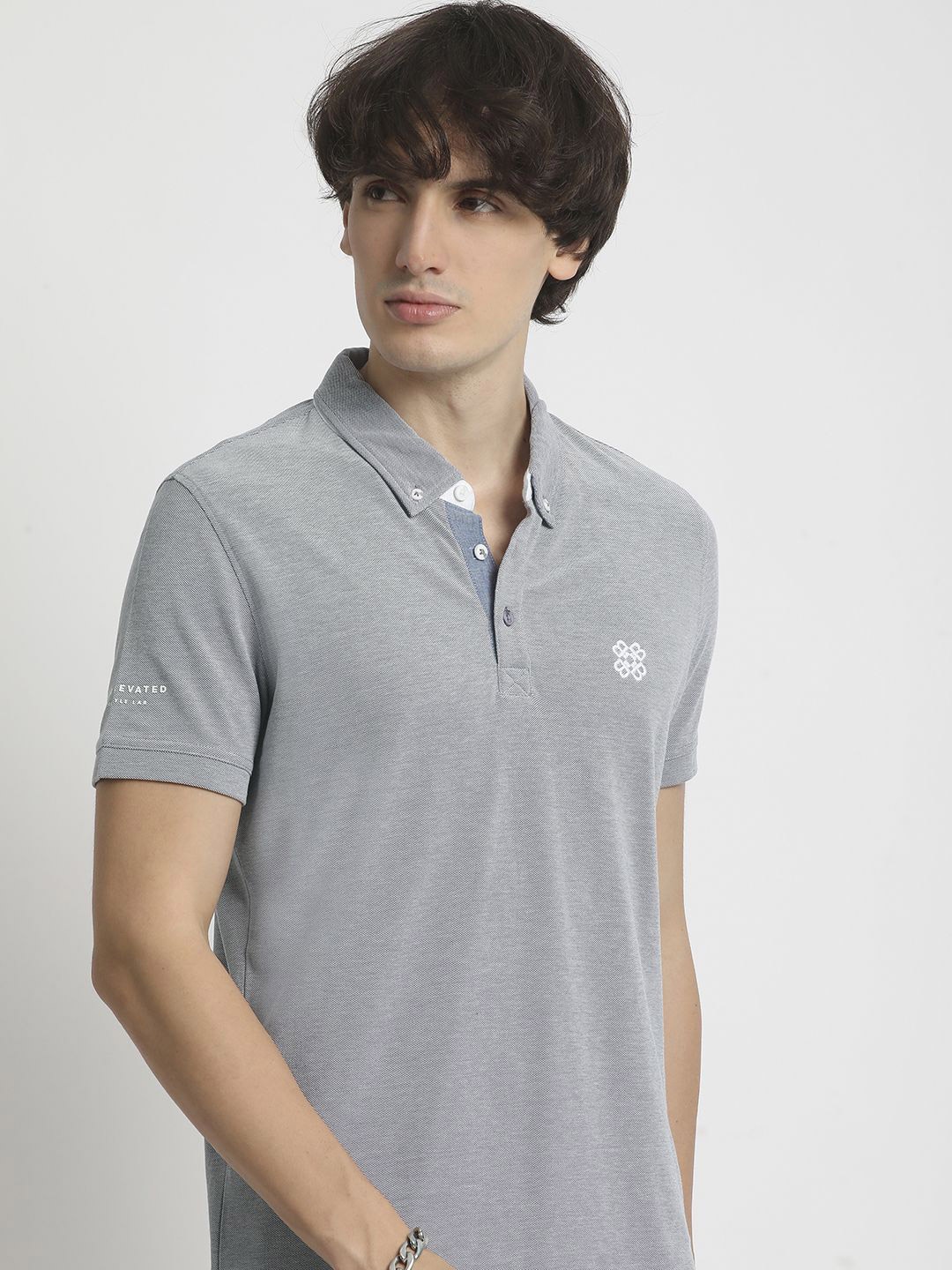 

THE BEAR HOUSE Men Solid Polo Collar Regular Fit Pure Cotton T-shirt, Grey