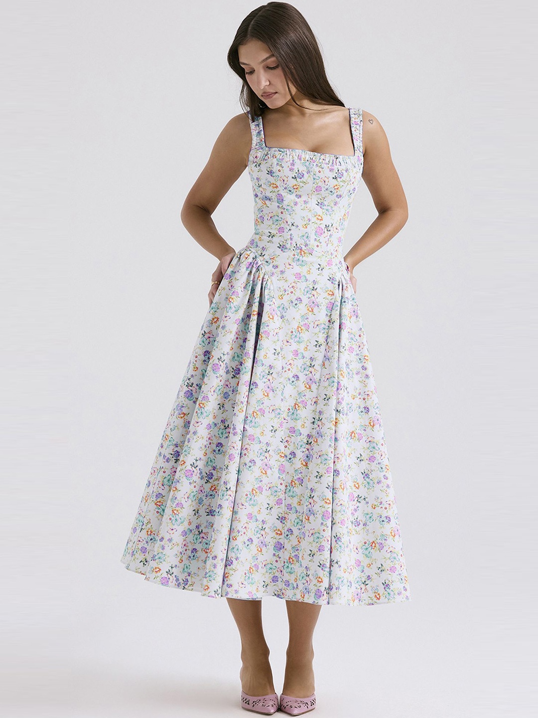 

LULU & SKY Floral Print Fit & Flare Midi Dress, Purple