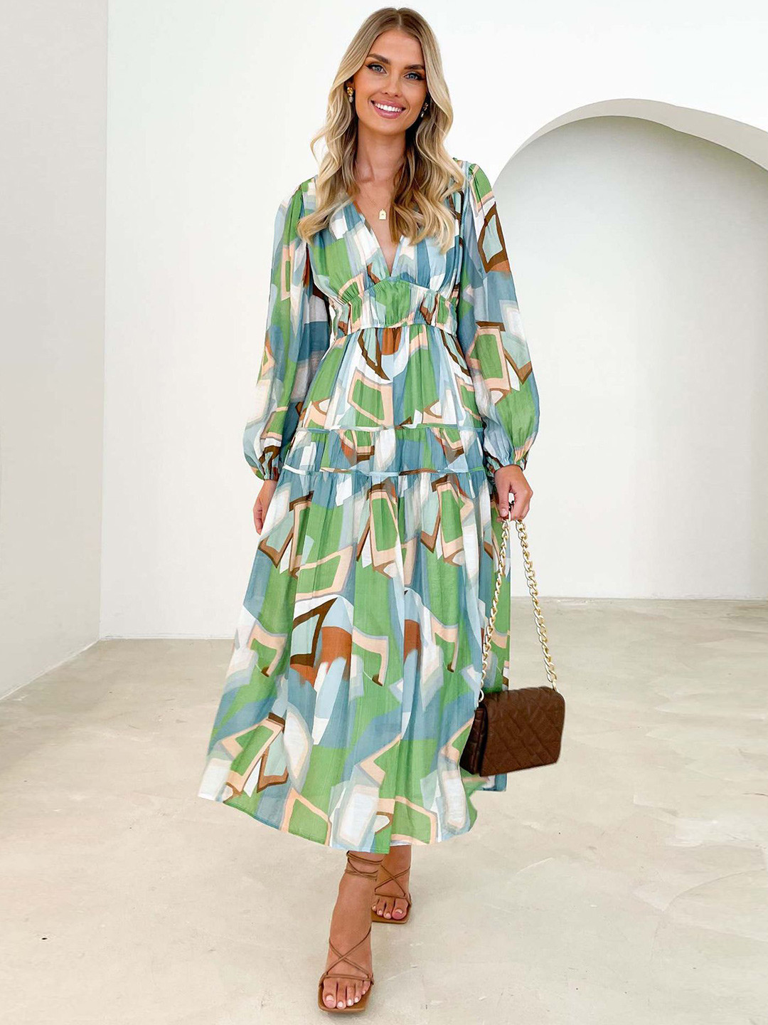 

LULU & SKY Tropical Print A-Line Midi Dress, Green