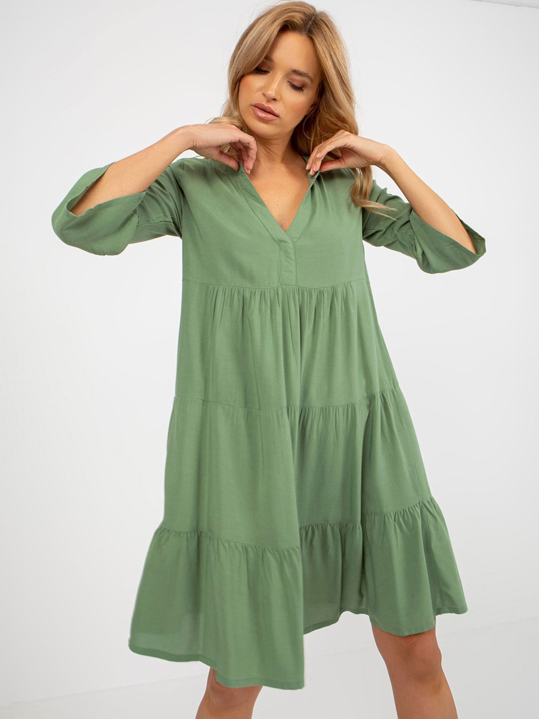 

LULU & SKY Puff Sleeve A-Line Dress, Green