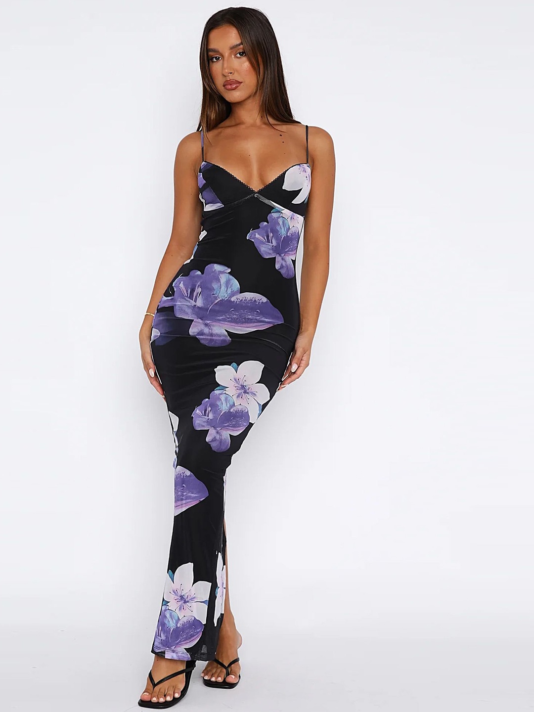 

LULU & SKY Floral Print Maxi Dress, Black