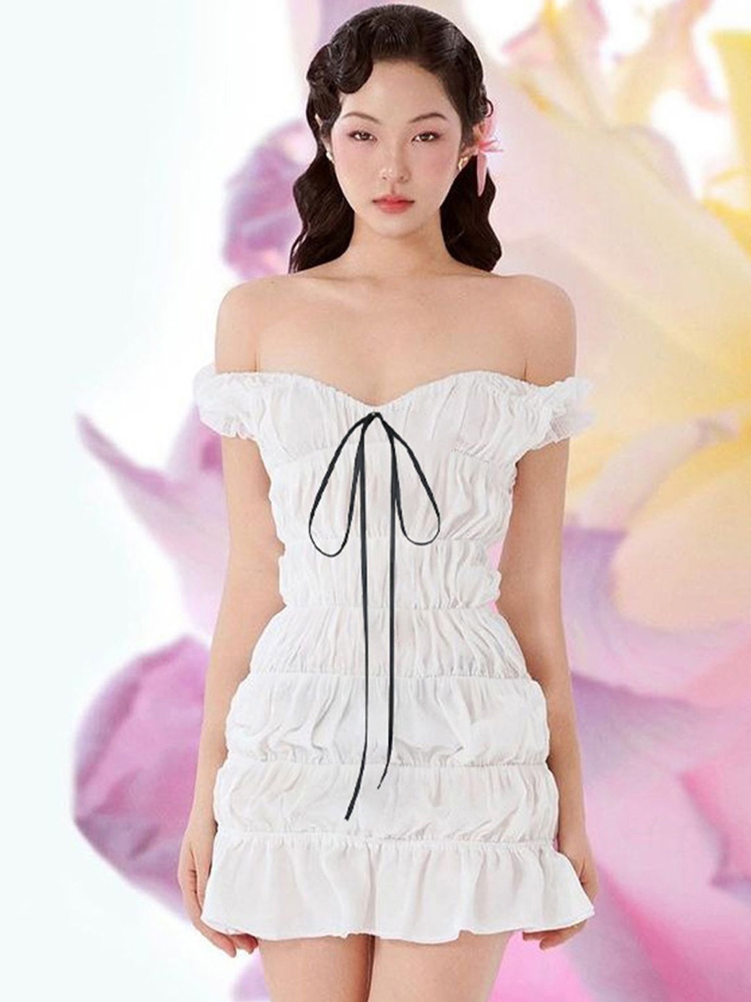 

LULU & SKY Off-Shoulder Cap Sleeve Sheath Mini Dress, White