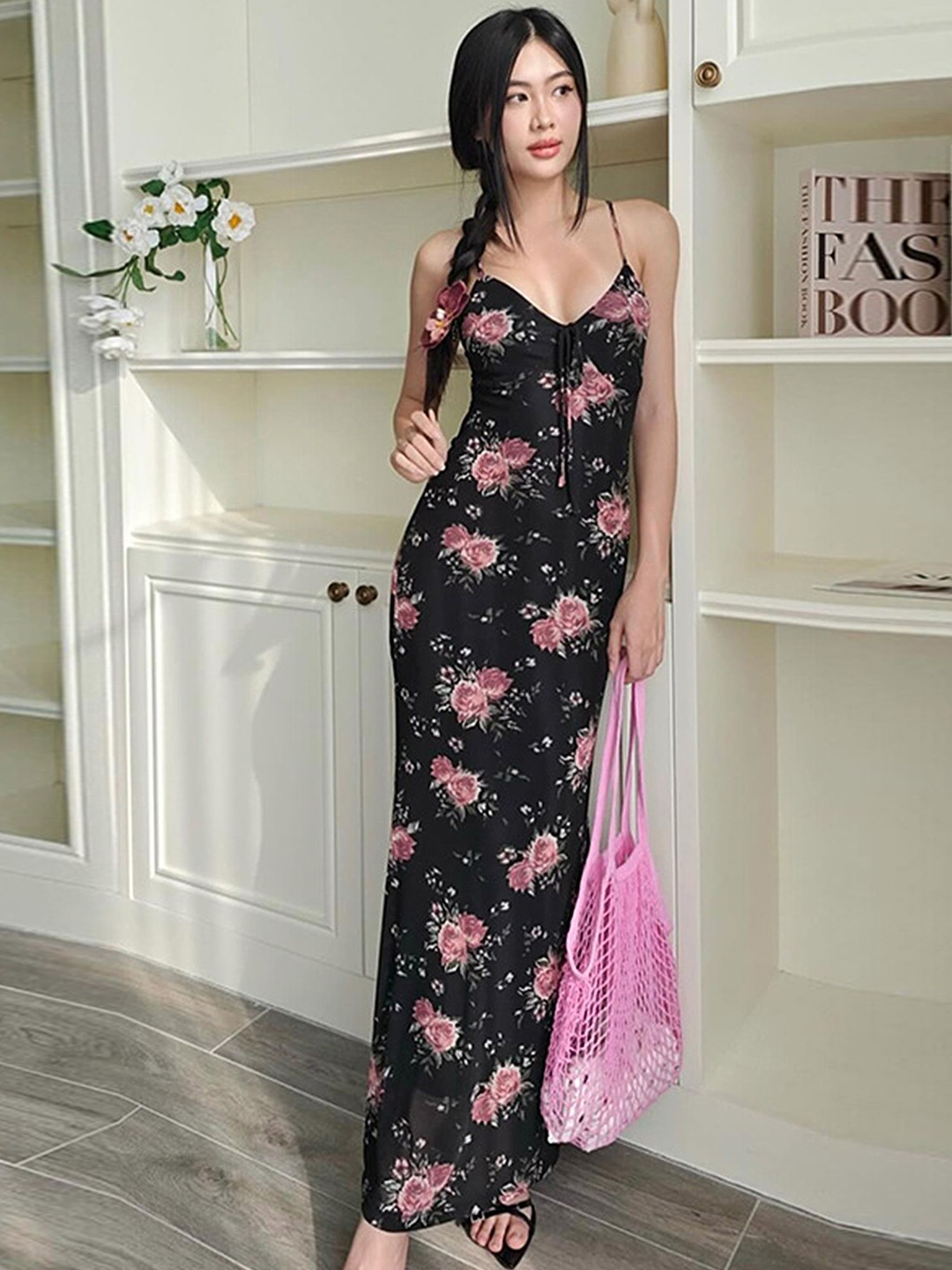 

LULU & SKY Floral Print Maxi Dress, Black