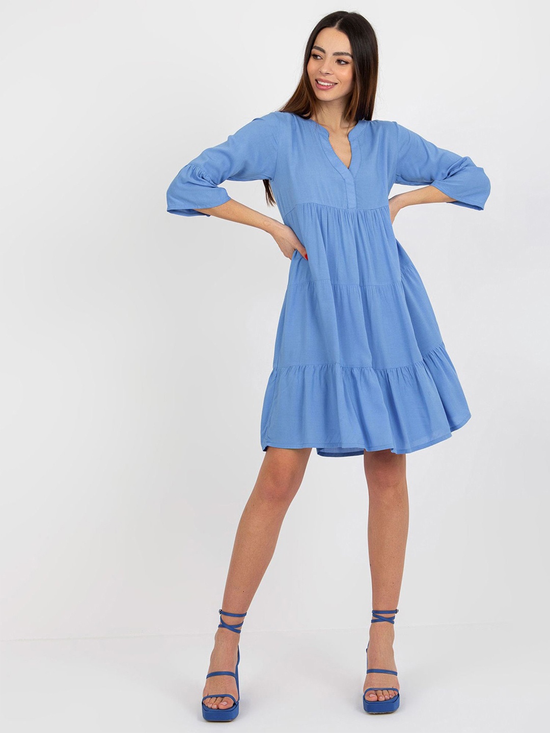 

LULU & SKY Puff Sleeve A-Line Dress, Blue