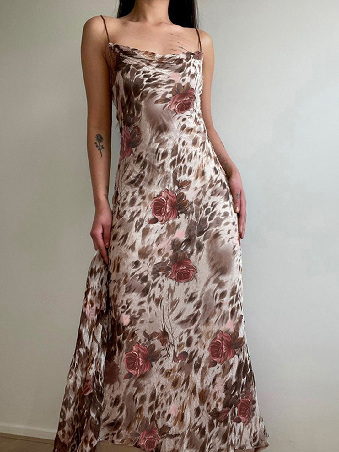 

LULU & SKY Floral Print Fit & Flare Midi Dress, Brown