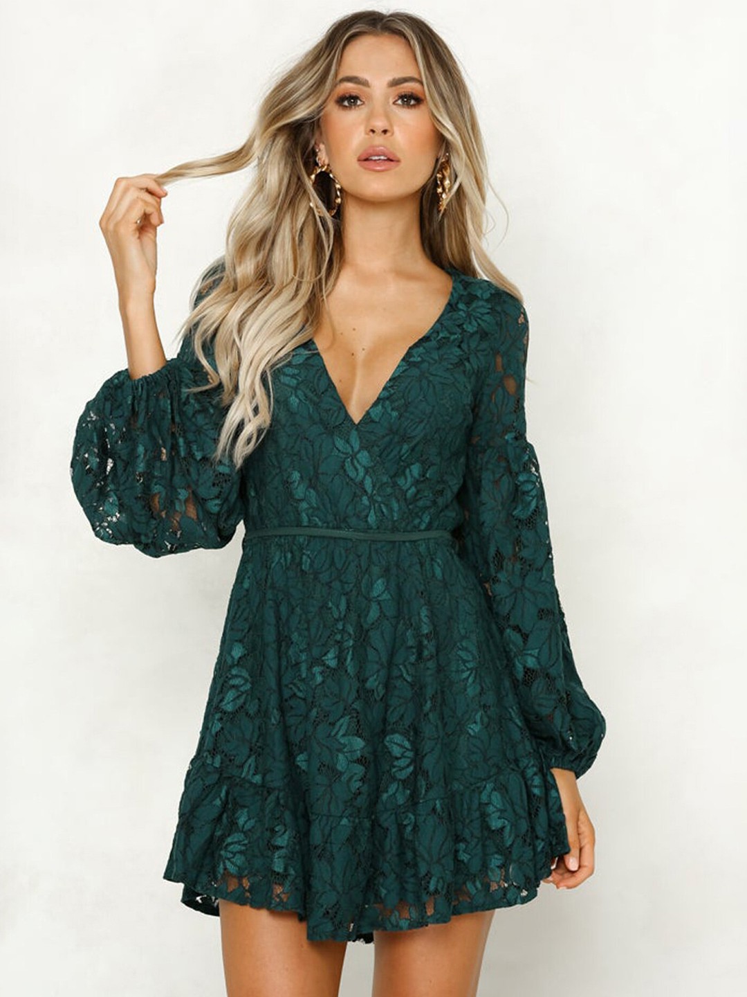 

LULU & SKY Bishop Sleeve Fit & Flare Mini Dress, Green