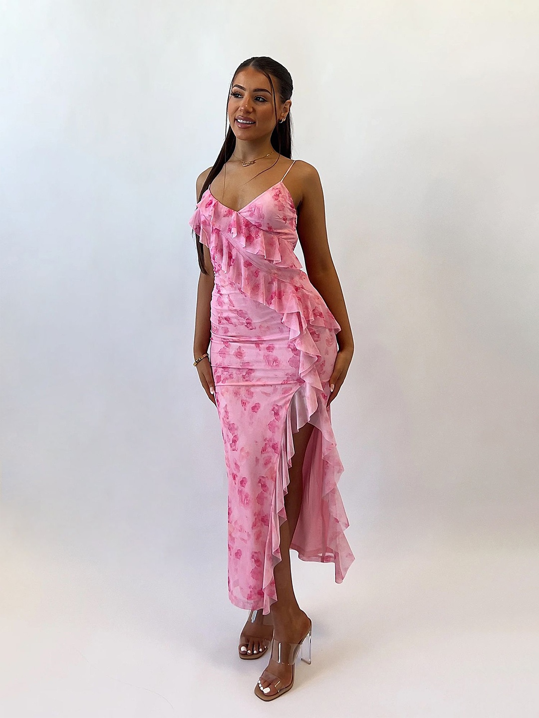 

LULU & SKY Tie and Dye Shoulder Straps Maxi Dress, Pink