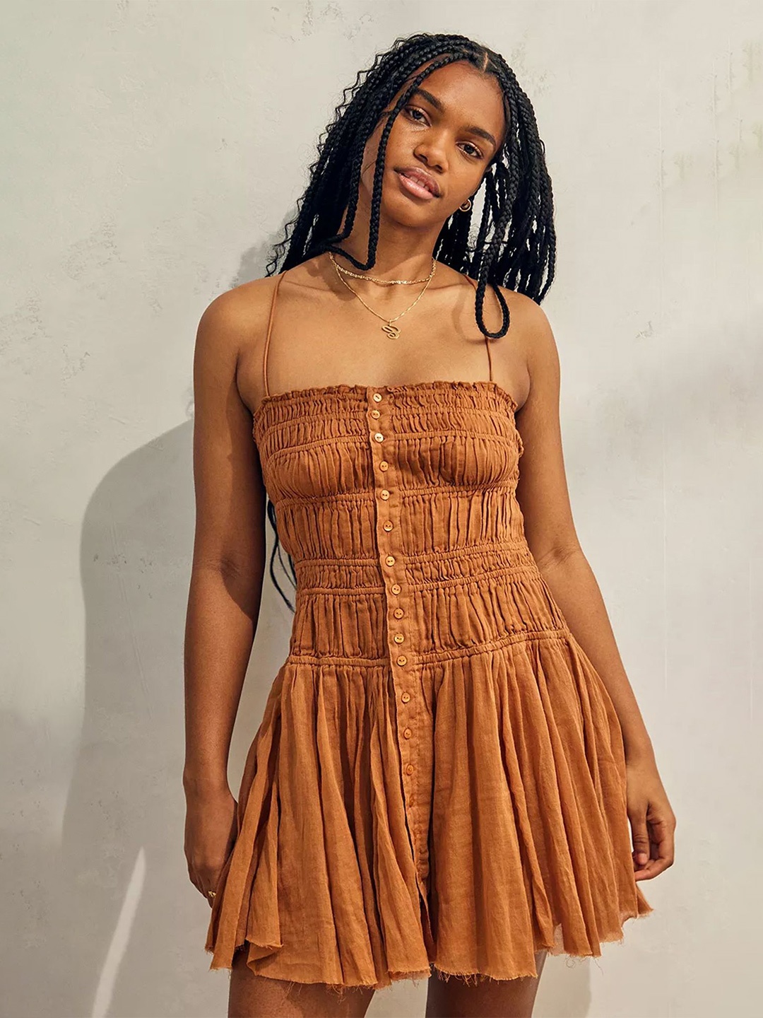 

LULU & SKY Smocked Fit & Flare Dress, Brown