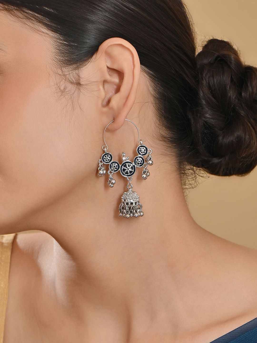 

Fida Contemporary Silver-Plated Alloy Jhumkas Earrings, Black